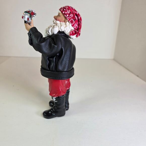 Biker Santa Claus Figurine with Motorcycle – Christmas Decor, 6" Tall - Picture 6 of 14